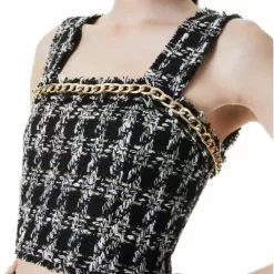 Alice & Olivia Coralie Chain Trim Crop Top