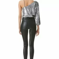 Alice & Olivia Lucinda Sequin Asymmetrical Top New