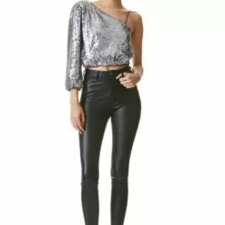 Alice & Olivia Lucinda Sequin Asymmetrical Top New