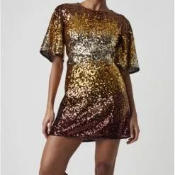 French Connection Estari Sequin Cut Out Mini Dress New