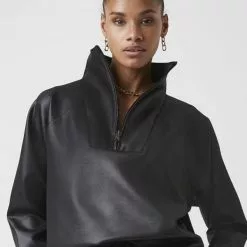 French Connection Maka Leather Look Jersey Top