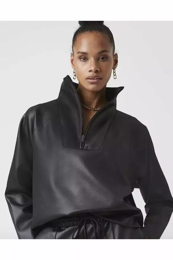 French Connection Maka Leather Look Jersey Top 1 French Connection Maka Leather Look Jersey Top