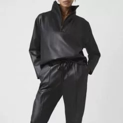 French Connection Maka Leather Look Jersey Top