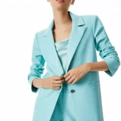 Alice & Olivia New Dunn Vegan Leather Blazer In Breeze