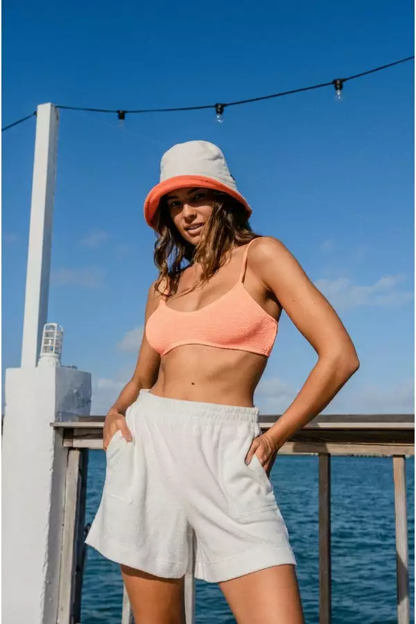 Echo Reversible Terry Bucket Hat In White And Orange 1 Echo Reversible Terry Bucket Hat In White And Orange