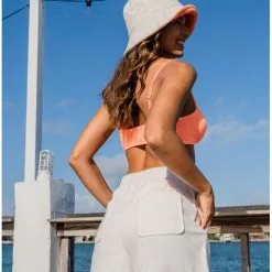 Echo Reversible Terry Bucket Hat In White And Orange