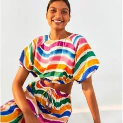 Farm Rio Dancing Stripes Crop Top New