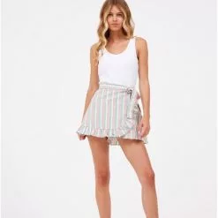Hausen Striped Wrap Skort New
