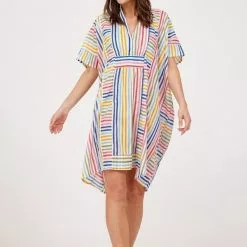Emerson Fry Emerson Short Caftan In Rainbow Stripe New