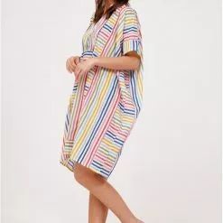 Emerson Fry Emerson Short Caftan In Rainbow Stripe New