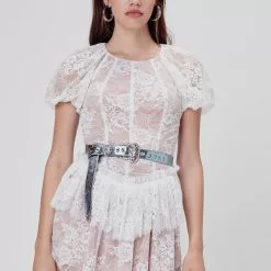 For Love And Lemons Verbena Lace Tiered Mini Dress Sustainable