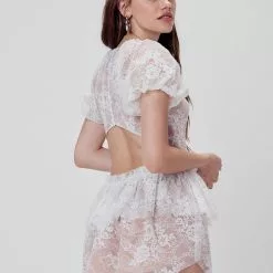 For Love And Lemons Verbena Lace Tiered Mini Dress Sustainable