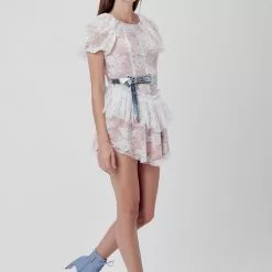 For Love And Lemons Verbena Lace Tiered Mini Dress Sustainable