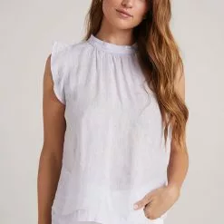 Bella Dahl Mock Neck Ruffle Top In Pale Iris