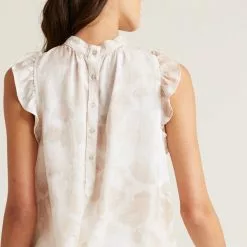 Bella Dahl Sustainable Mock Neck Ruffle Top In Safari Khaki