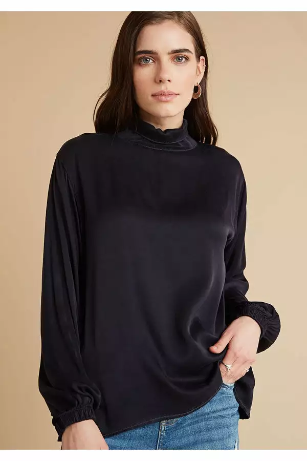 Bella Dahl Sustainable Draped Turtle Neck Top In Eggplant 1 Bella Dahl Sustainable Draped Turtle Neck Top In Eggplant