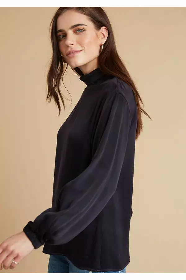 Bella Dahl Sustainable Draped Turtle Neck Top In Eggplant 2 Bella Dahl Sustainable Draped Turtle Neck Top In Eggplant