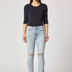 Hudson Holly High Rise Straight Crop Jean In Destructed Wash Out