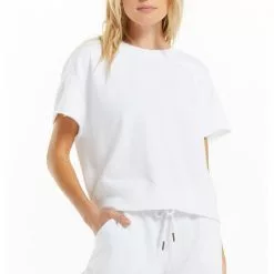 Nation LTD Sustainable Adah Fleece Short Sleeve Top In White