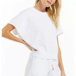 Nation LTD Sustainable Adah Fleece Short Sleeve Top In White