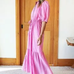 Emerson Fry Lucy Dress In Pink Dot Lurex Sustainable