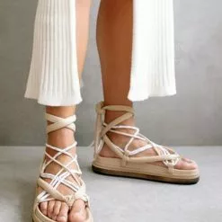 Alohas Jungle Laced Up Sandal In Stone & Beige