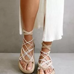 Alohas Jungle Laced Up Sandal In Stone & Beige