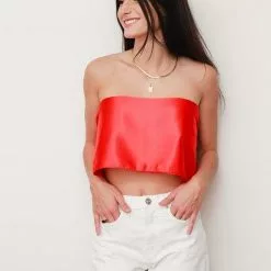 Hemline Fav New Silk Scarf Top In Red
