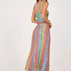 Saylor Max Silver Lake Striped Sequin Maxi Dress New